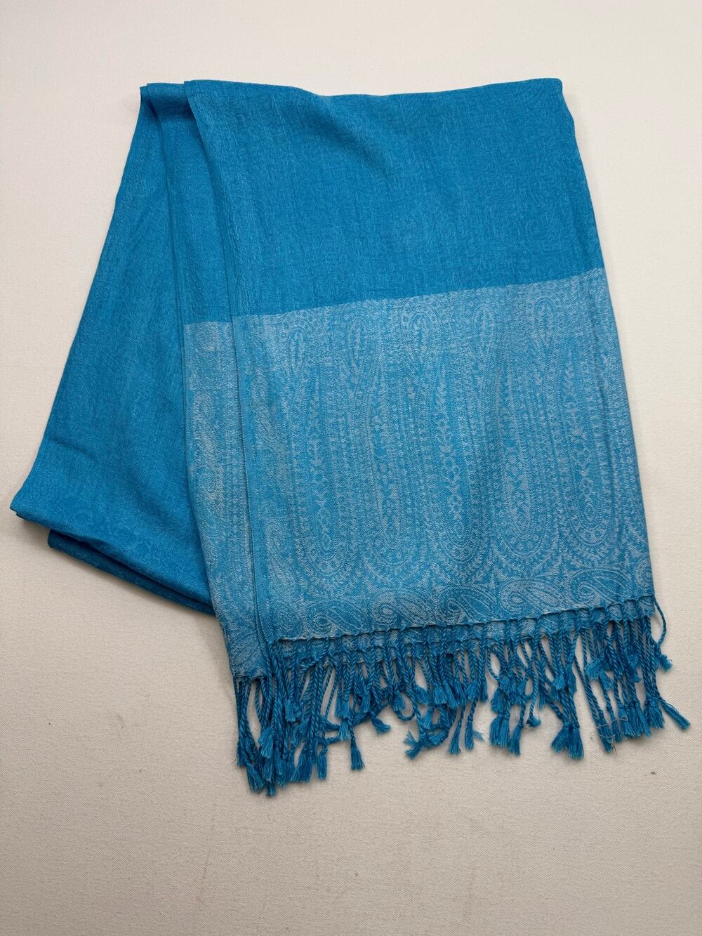 Blue Paisley Pashmina Feel Scarf Wrap Fringe 28 x 80 Soft Shawl Resort Travel